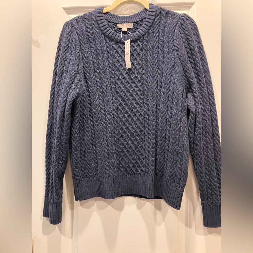 J.Crew Cable-Knit Puff-Sleeve Crewneck Sweater NWT